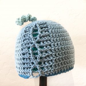 Summer science march beanie with DNA – blue warbler
