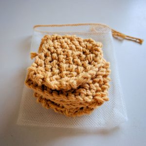 Hand-knit face scrubbies – yellow